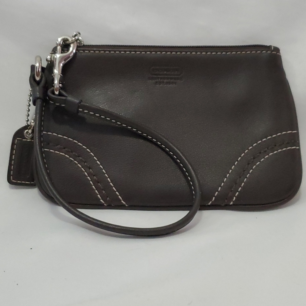 Brown Leather Authentic Coach Wristlet